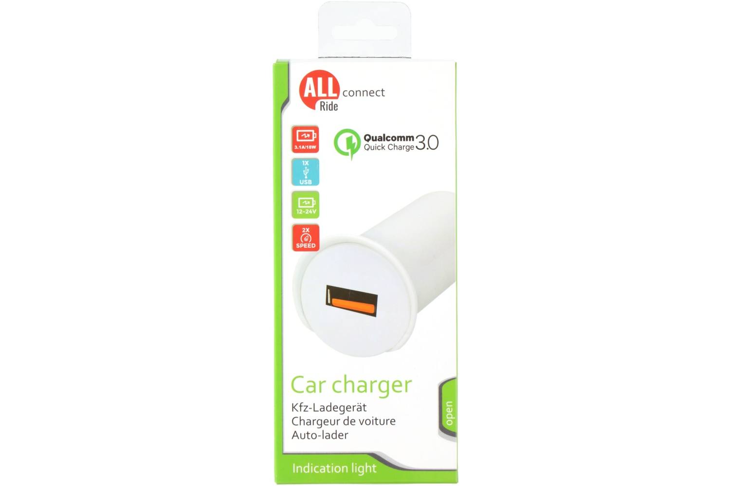 Car charger, AllRide Connect, 3.1A, 12/24V, USB A, quick charge, white 2