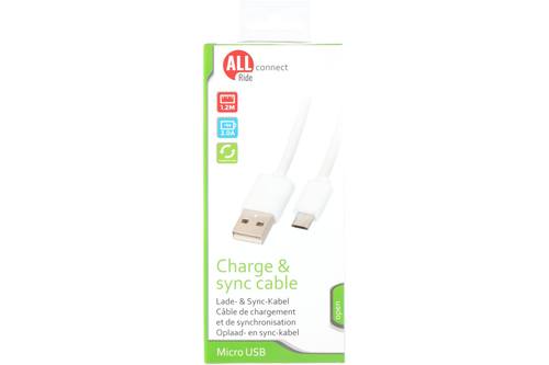Sync and charge cable, AllRide Connect, 2.0A, USB A to micro, white, 120cm, PVC 1
