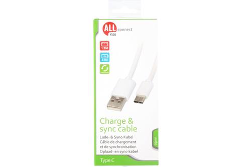 Sync and charge cable, AllRide Connect, 2.0A, USB A to C, white, 120cm, PVC 1