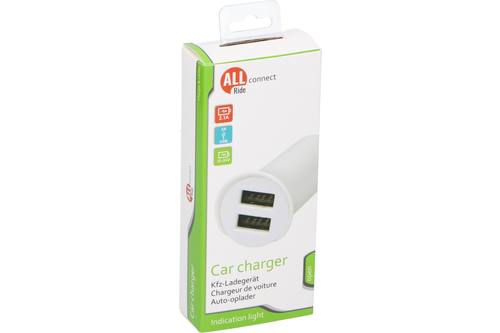 Car charger, AllRide Connect, 2.1A, 12/24V, 2x USB A, white 1