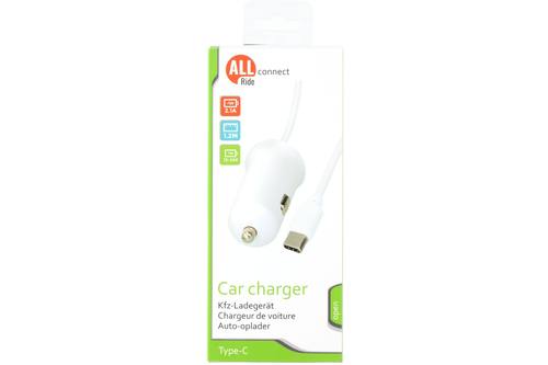 Car charger, AllRide Connect, 2.1A, 12/24V, Type-C, PVC, white, 120cm 1