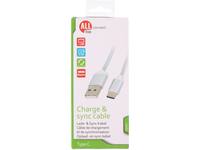 Sync and charge cable, AllRide Connect, 2.0A, USB A to C, white, 120cm, nylon