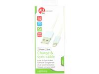 Sync and charge cable, AllRide Connect, 2.1A, USB A to lightning, white, 120cm, nylon
